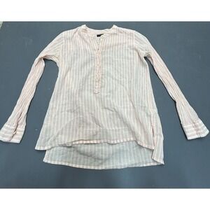 J.Crew Striped Tunic Top Women's Size 2 Long Sleeve Henley Blouse Pink White